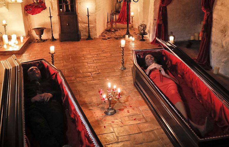 ‘best Day Of Our Lives Pair To Sleep In Coffins At Draculas Castle — For Halloween The