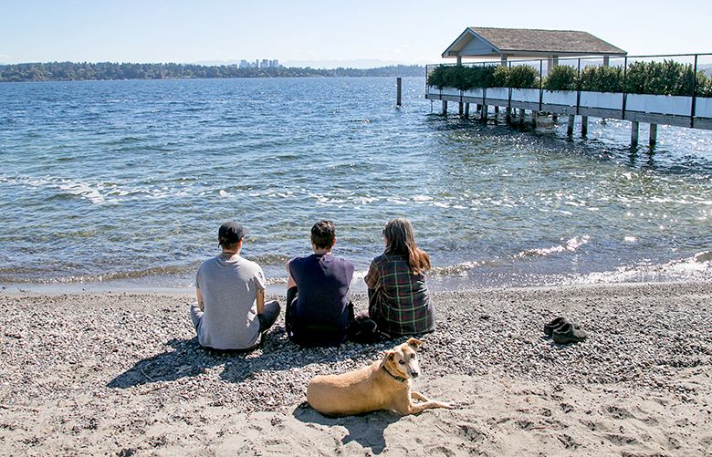 People enjoy the view of Lake Washington from a beach area at Denny Blaine Park on Monday, September 12, 2016, in Seattle.(*THEY WERE FINE WITH PHOTOS AS LONG AS THEIR FACES WEREN’T SHOWN*)