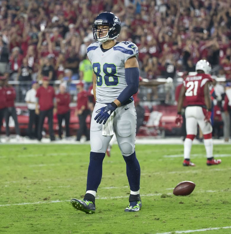 Seattle Seahawks tight end (88) Jimmy Graham gains yards after a