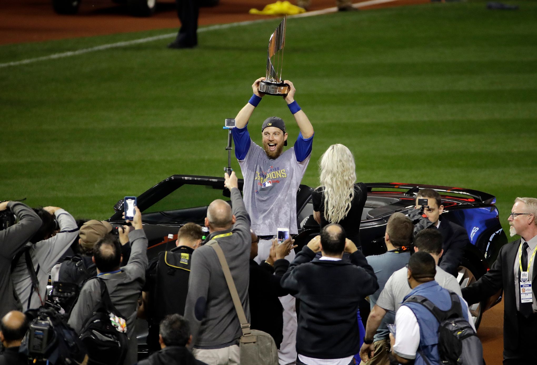 The Chicago Cubs celebrate after winning 8-7 in Game Seven of the