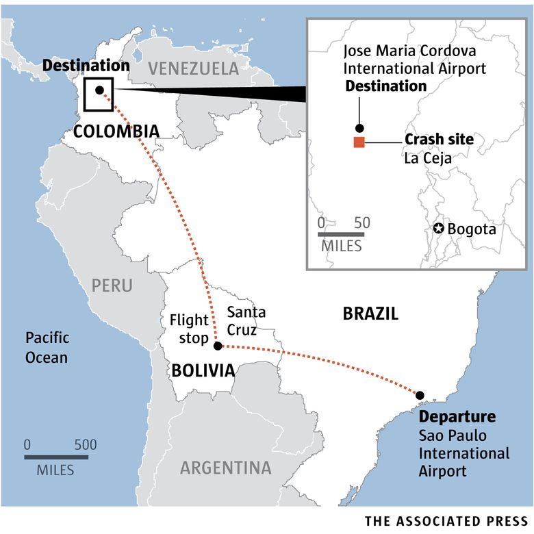 A chartered aircraft with 81 people on board, including a Brazilian first division soccer team heading to Colombia for a regional tournament final, has crashed on its way to Medellin’s international airport.