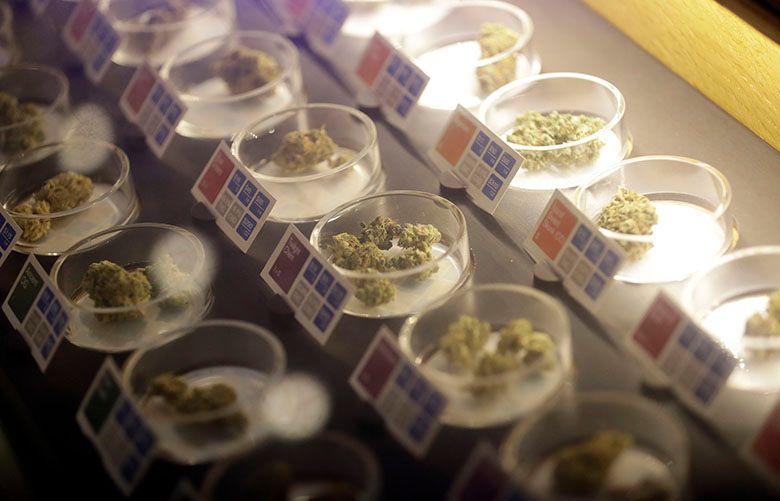 Different types of marijuana are displayed at Sparc Dispensary Tuesday, Nov. 8, 2016, in San Francisco. California voters approved a ballot measure Tuesday allowing recreational marijuana in the nation’s most populous state. (AP Photo/Marcio Jose Sanchez) CAMS103