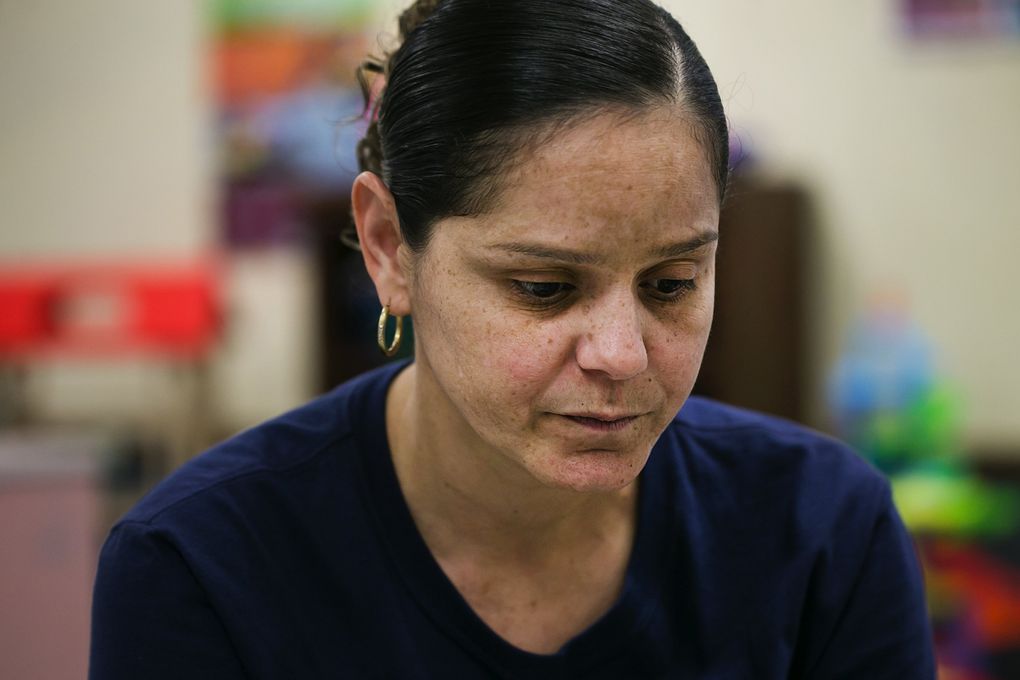Jackie Rosario talks about how well her children are doing, thanks to the help of Childhaven. (Johnny Andrews/The Seattle Times)