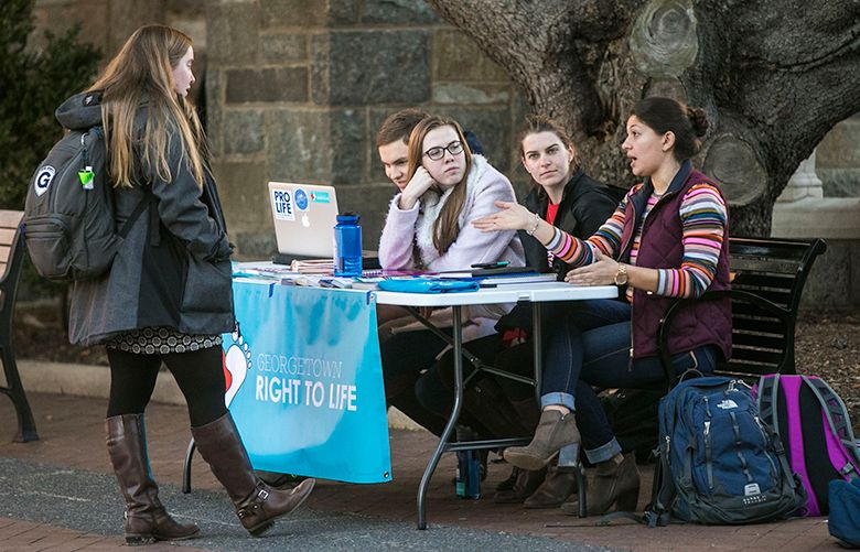 A ÒRight to LifeÓ table at Georgetown University in Washington, Jan. 25, 2017. This yearÕs anti-abortion March for Life in Washington is expected to be a celebratory event at which abortion opponents can finally savor a few victories. (Al Drago/The New York Times)