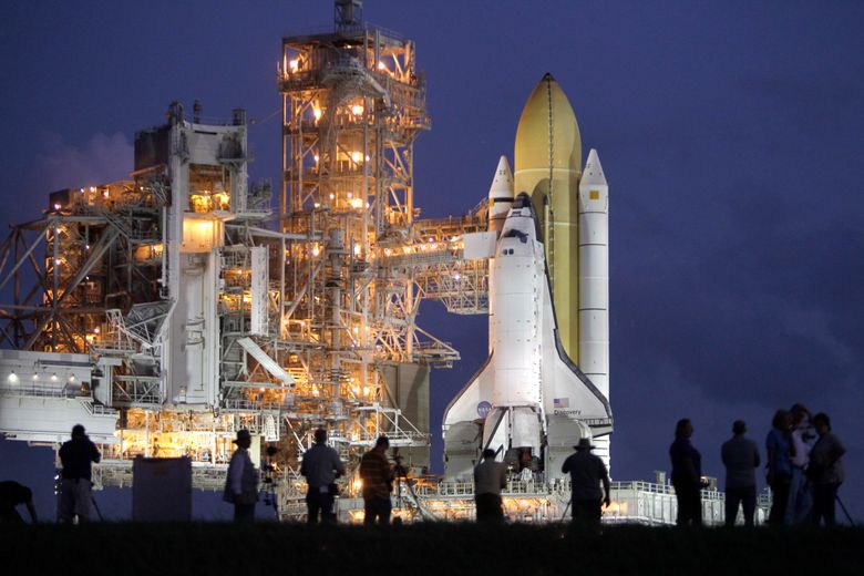 the space shuttle on pad