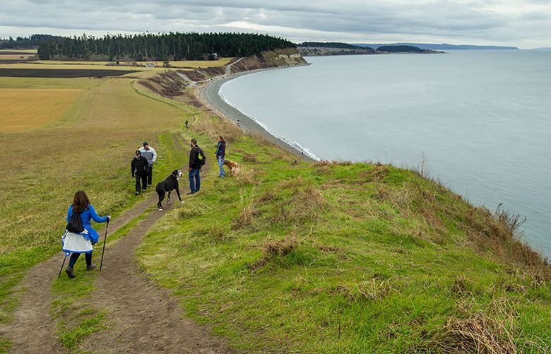 The Bluff Trail at Ebey’s Landing State Park is a 5.6 mile hike overlooking Puget Sound and the islands with a altitude gain of 260 feet. The trailhead is a few miles north of the Coupeville-Port Townsend Ferry Terminal. Photographed on February 6th, 2017.