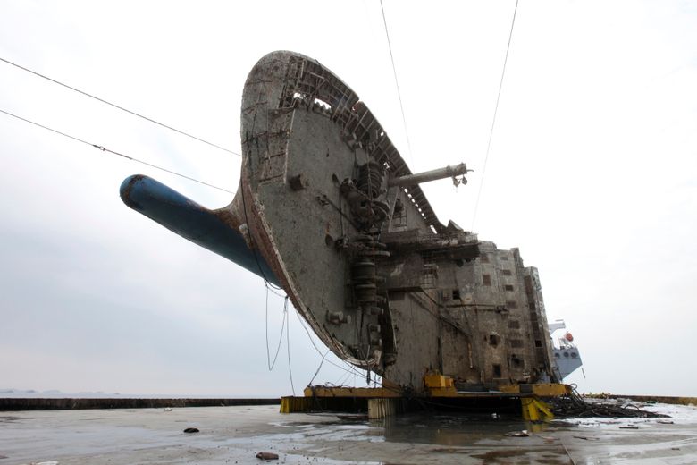 Overloaded South Korean Ferry Sunken 3 Years Ago Emerges In Grey Sea