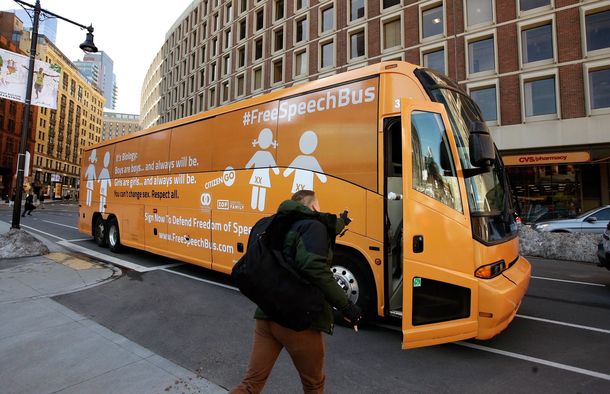 Anti-transgender bus sparks protests as it visits US cities | The Seattle  Times