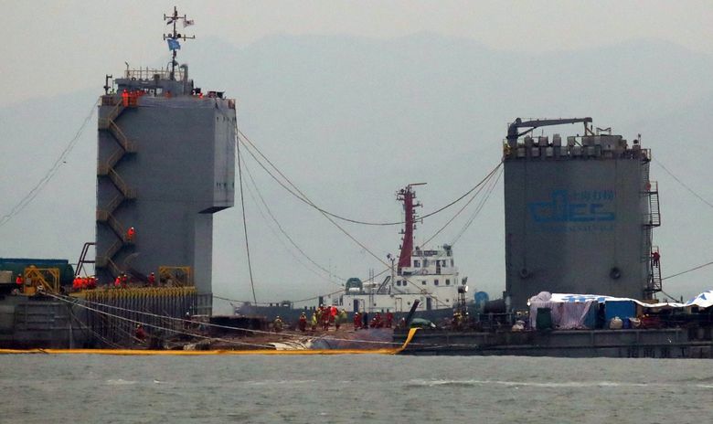 Overloaded South Korean Ferry Sunken 3 Years Ago Emerges In Grey Sea