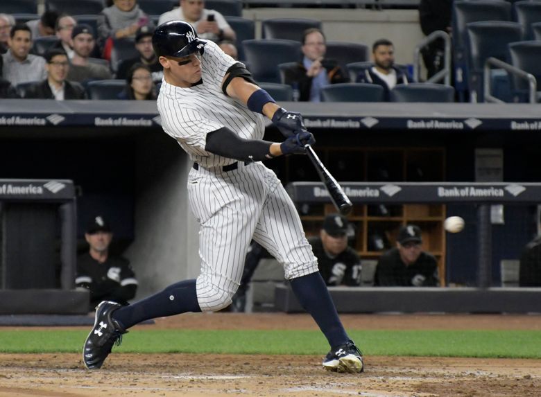 New York Yankees' Aaron Judge finishes batting practice before a