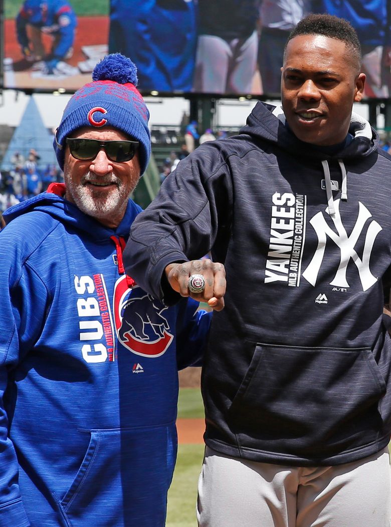 Yankees' pitcher Chapman gets championship ring from Cubs