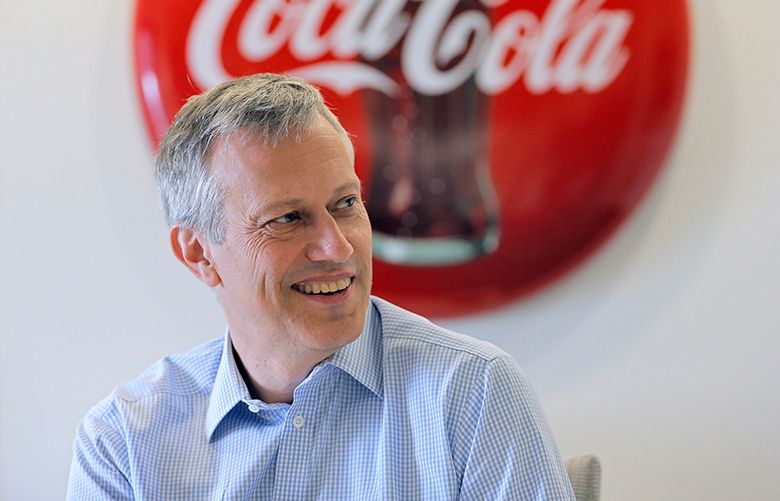 James Quincey, the new CEO of Coke, poses for a portrait on April 27, 2017 in his office in Atlanta. (Bob Andres/Atlanta Journal-Constitution/TNS)