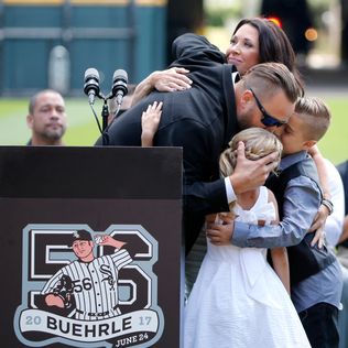 Nine-year-old Braden Buehrle sang the national anthem before his