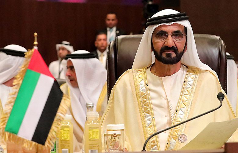 epa05877426 Sheikh Mohammed bin Rashid al-Maktoum Vice President and Prime Minister of the UAE and Ruler of Dubai attends the opening ceremony of the 28th Arab League Summit meeting at Dead Sea, Jordan, 29 March 2017.  EPA/JAMAL NASRALLAH