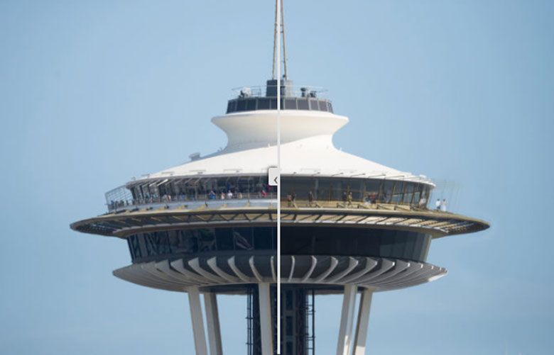 Beforeandafter images of the Space Needle illustrate its
