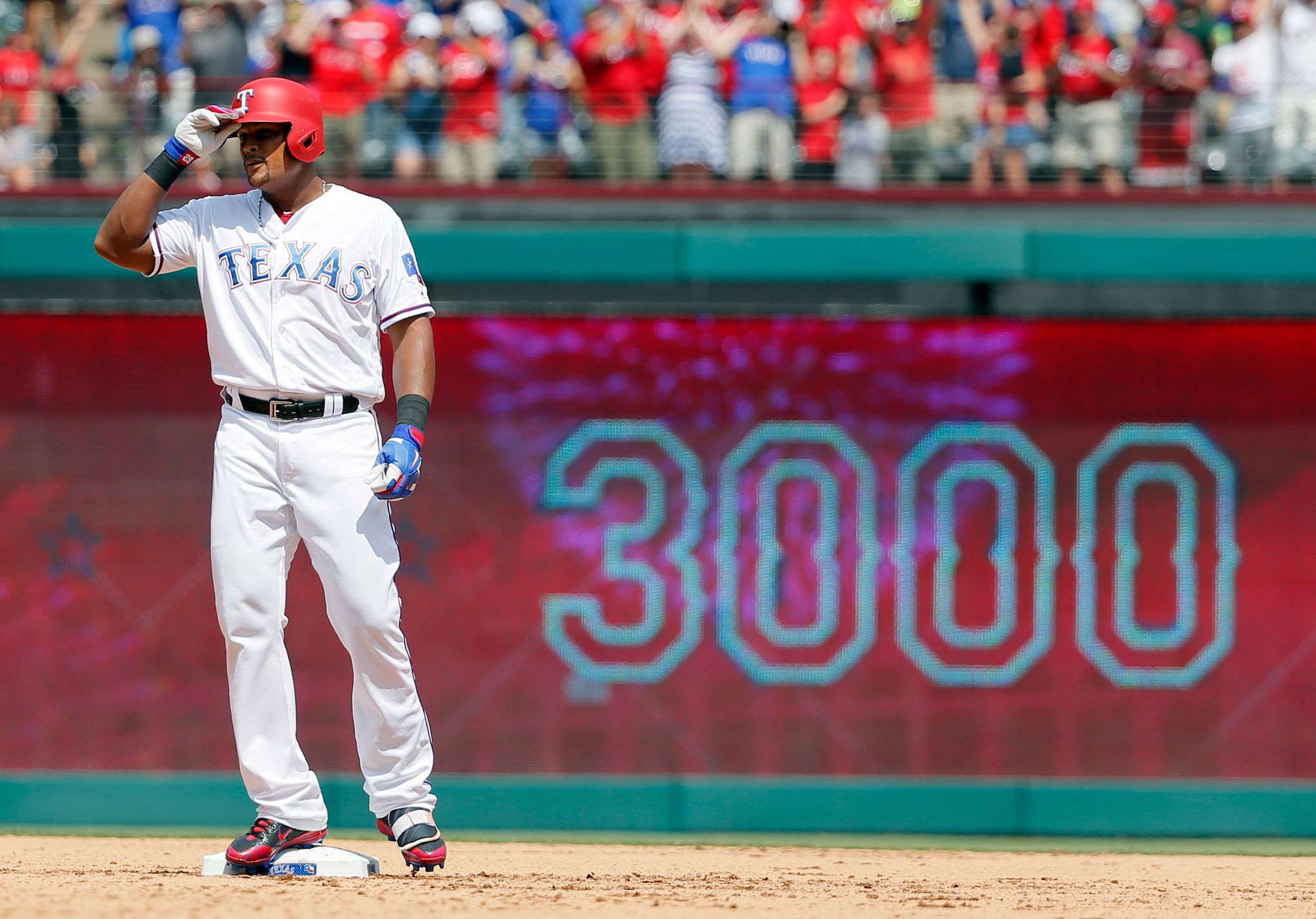 20 SEP 2016: Texas Rangers third baseman Adrian Beltre crosses home plate  during the MLB game between the Los Angeles Angels and Texas Rangers at  Globe Life Park in Arlington, TX. (Photo