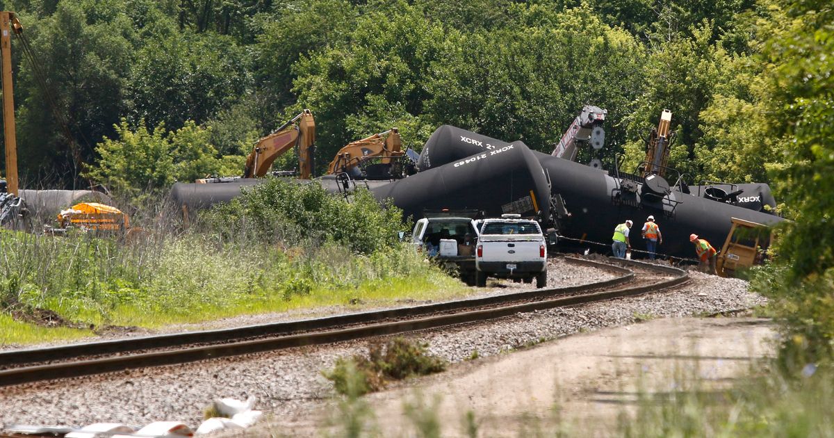 Cleanup Continues At Derailed Freight Train Site Oil Spill The