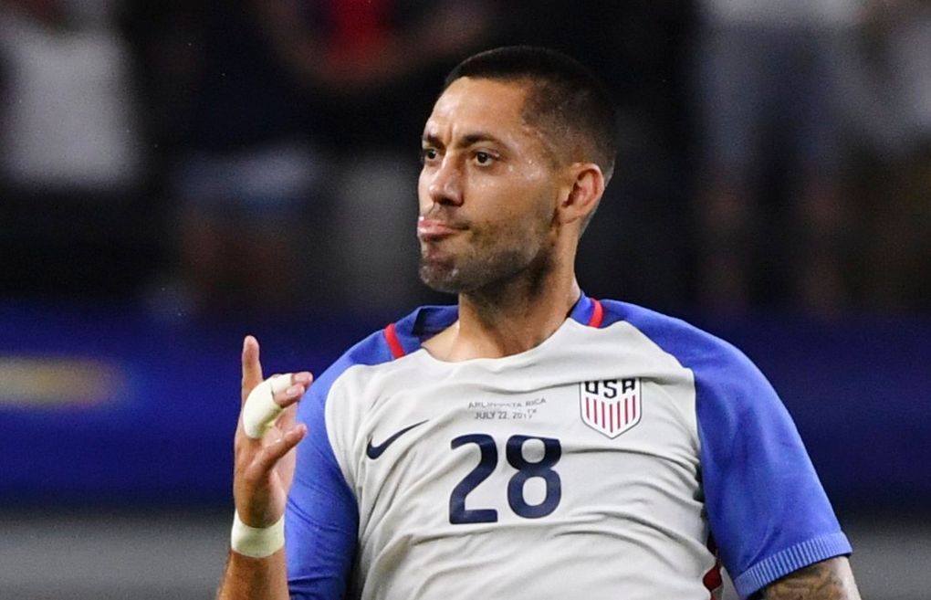 Clint Dempsey Makes Face at Jamaican Player