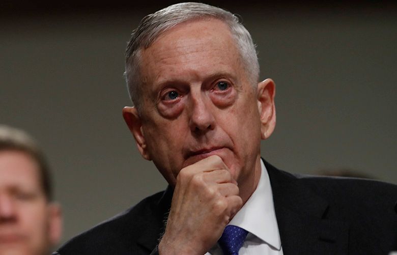 FILE – In this June 13, 2017 file photo, Defense Secretary Jim Mattis listens on Capitol Hill in Washington. Mattis is issuing his own sharp threat to North Korea, saying the regime should cease any consideration of actions that would “lead to the end of its regime and the destruction of its people.”   (AP Photo/Jacquelyn Martin, File)