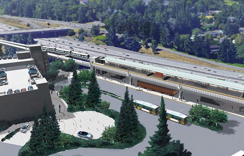 An aerial rendering of Sound Transit’s Northeast 145th Street Station in Shoreline; part of the agency’s Lynwood extension.
