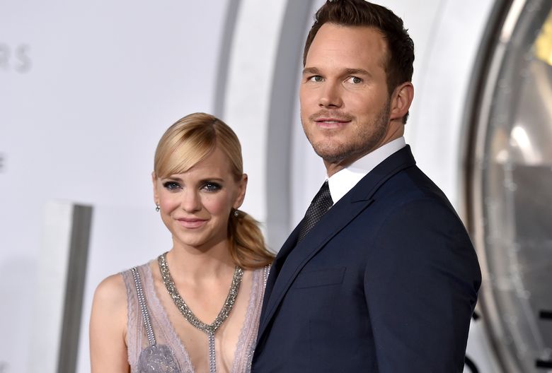 FILE- In this Dec. 14, 2016, file photo, Chris Pratt, right, and Anna Faris arrive at the Los Angeles premiere of “Passengers”at the Village Theatre Westwood. Pratt and Faris have announced they are separating after eight years of marriage. The actors announced their breakup on social media Sunday, Aug. 6, 2017, in a joint statement confirmed by Pratt’s publicist. (Photo by Jordan Strauss/Invision/AP, File) NYJK110 NYJK110