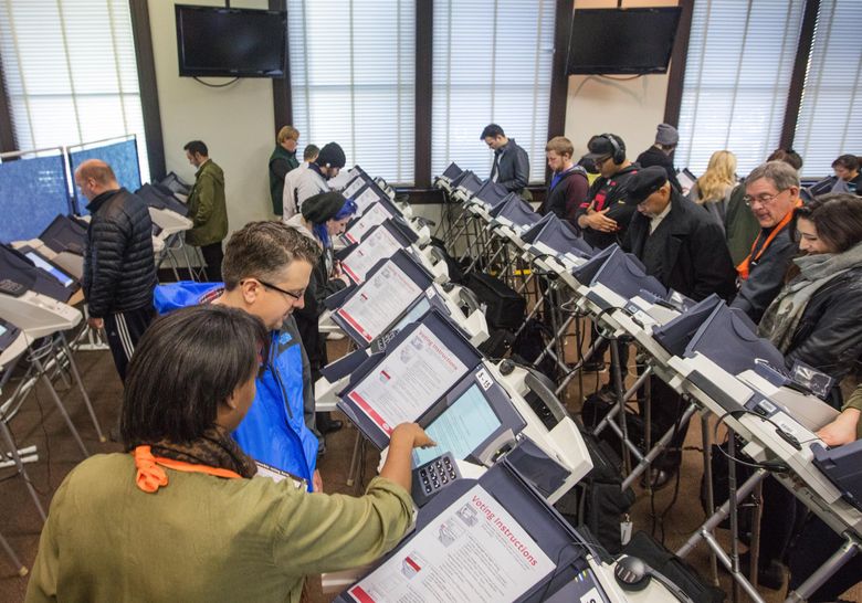 King County voting center on election day last Nov. Tuesday, November 8, 2016. (Steve Ringman / The Seattle Times)