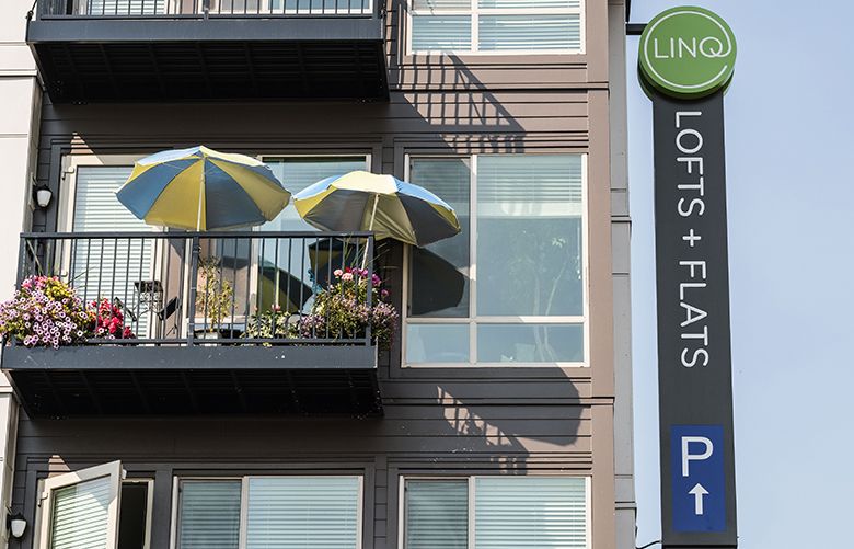 The LINQ apartments were a succesful addition to downtown Kenmore, leasing almost before it could open.  Kenmore has a measured, yet ambitious plan to develop its downtown into a denser, walkable, and livable city.  Photographed Tuesday, August 29, 2017.