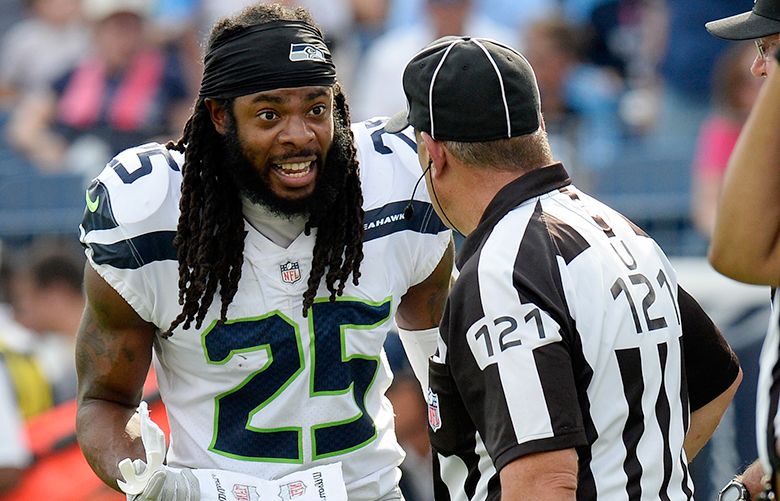 August 18, 2017: Richard Sherman (25) in action during an NFL pre-season  game between the Seattle Seahawks and the Minnesota Vikings. The game was  played at Century Link Field in Seattle, WA. ©