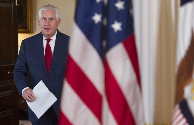 Secretary of State Rex Tillerson leaves his office to make a statement to reporters at the State Department in Washington, Wednesday, Oct. 4, 2017. (AP Photo/Cliff Owen) DCCO101 DCCO101