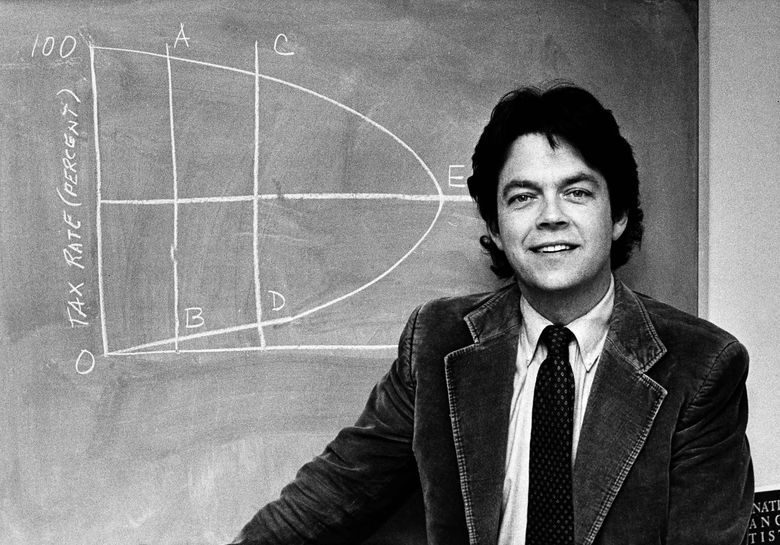 Economist Arthur Laffer, pictured in 1981, says the napkin on display is not the one on which he sketched in a Washington, D.C., restaurant in 1974. (ASSOCIATED PRESS)