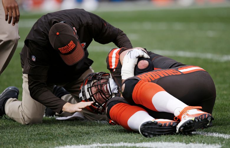 This Sunday, Oct. 22, 2017, photo shows Cleveland Browns tackle