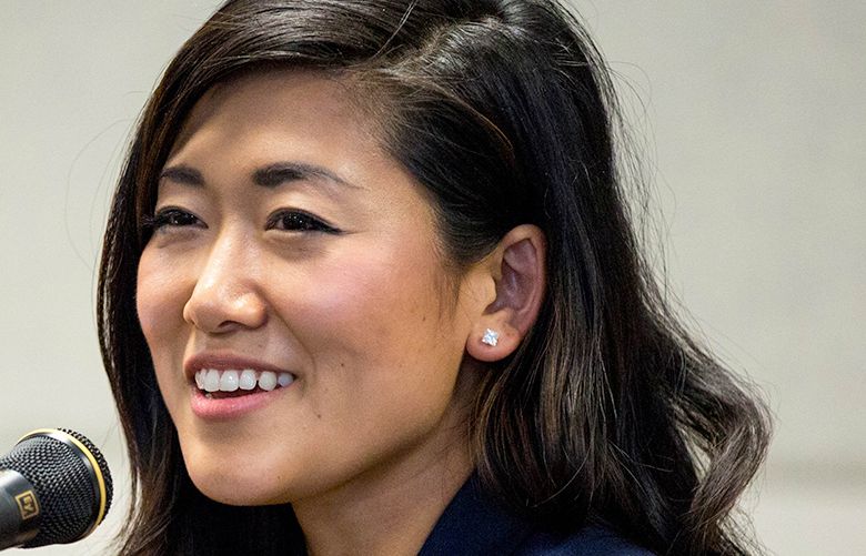 45th District State Senate candidate Jinyoung Lee Englund answers questions about what she would do in office during the AAPI Eastside Candidates Forum at North Bellevue Community Center on Thursday, Oct. 5, 2017.