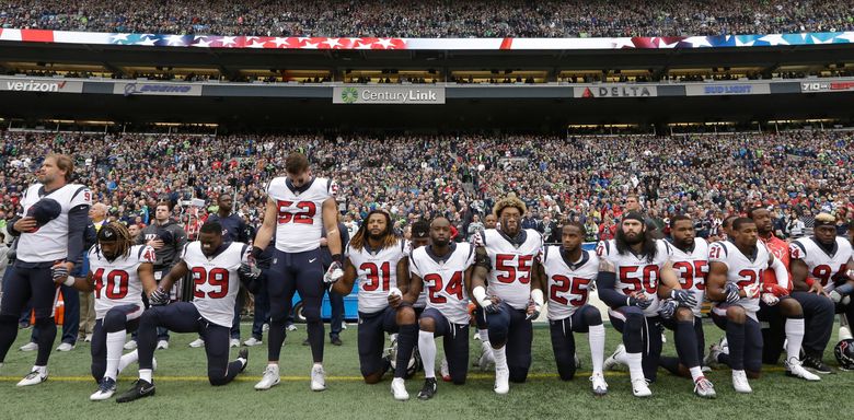 Reacting to owner Bob McNair's comments, many Houston Texans kneel