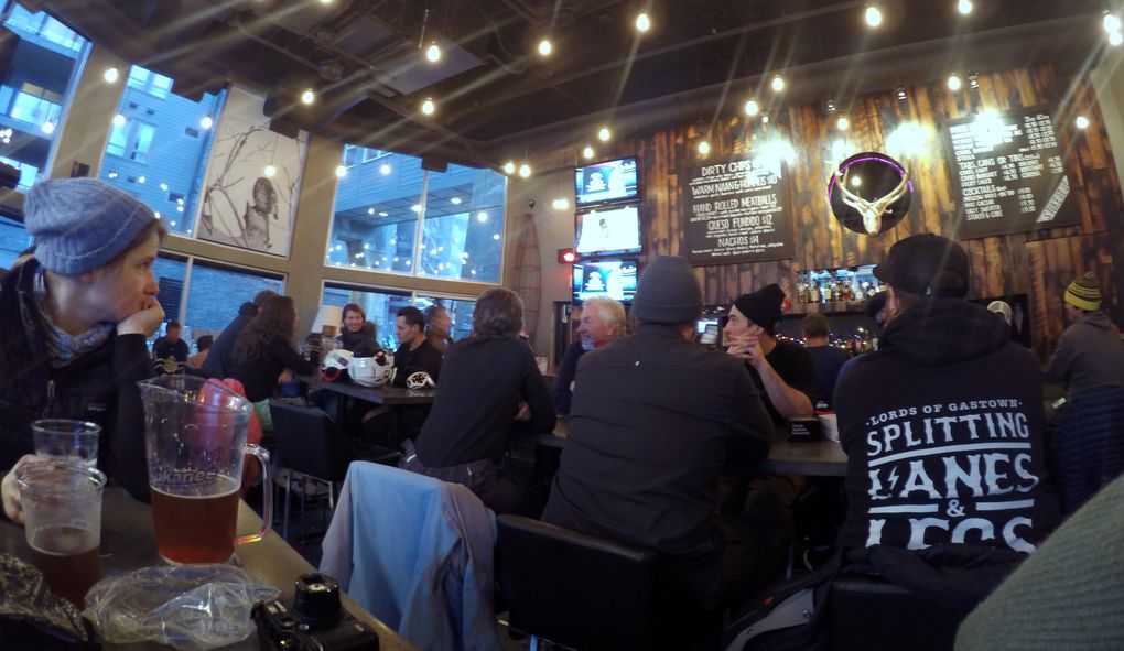 It’s beer-and-nacho time at the Mackenzie Common Tavern after a glorious, stormy powder day at British Columbia’s Revelstoke Mountain Resort. (Conor Risch / Special to The Seattle Times)