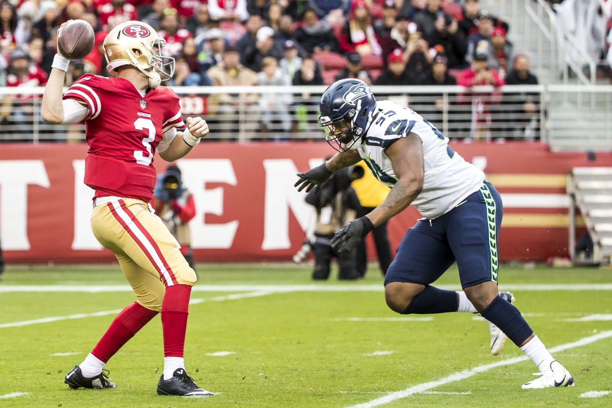 Seattle Seahawks defensive tackle Quinton Jefferson (77) during an NFL  football game against the San Francisco 49ers in Santa Clara, Calif.,  Sunday, Sept. 18, 2022. (AP Photo/Josie Lepe Stock Photo - Alamy