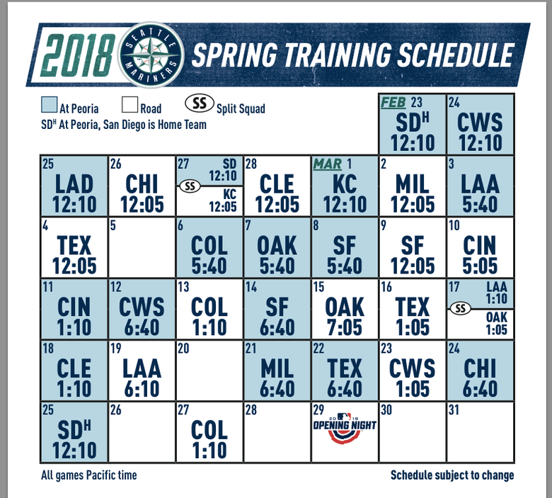 Seattle Mariners spring training schedule 2017
