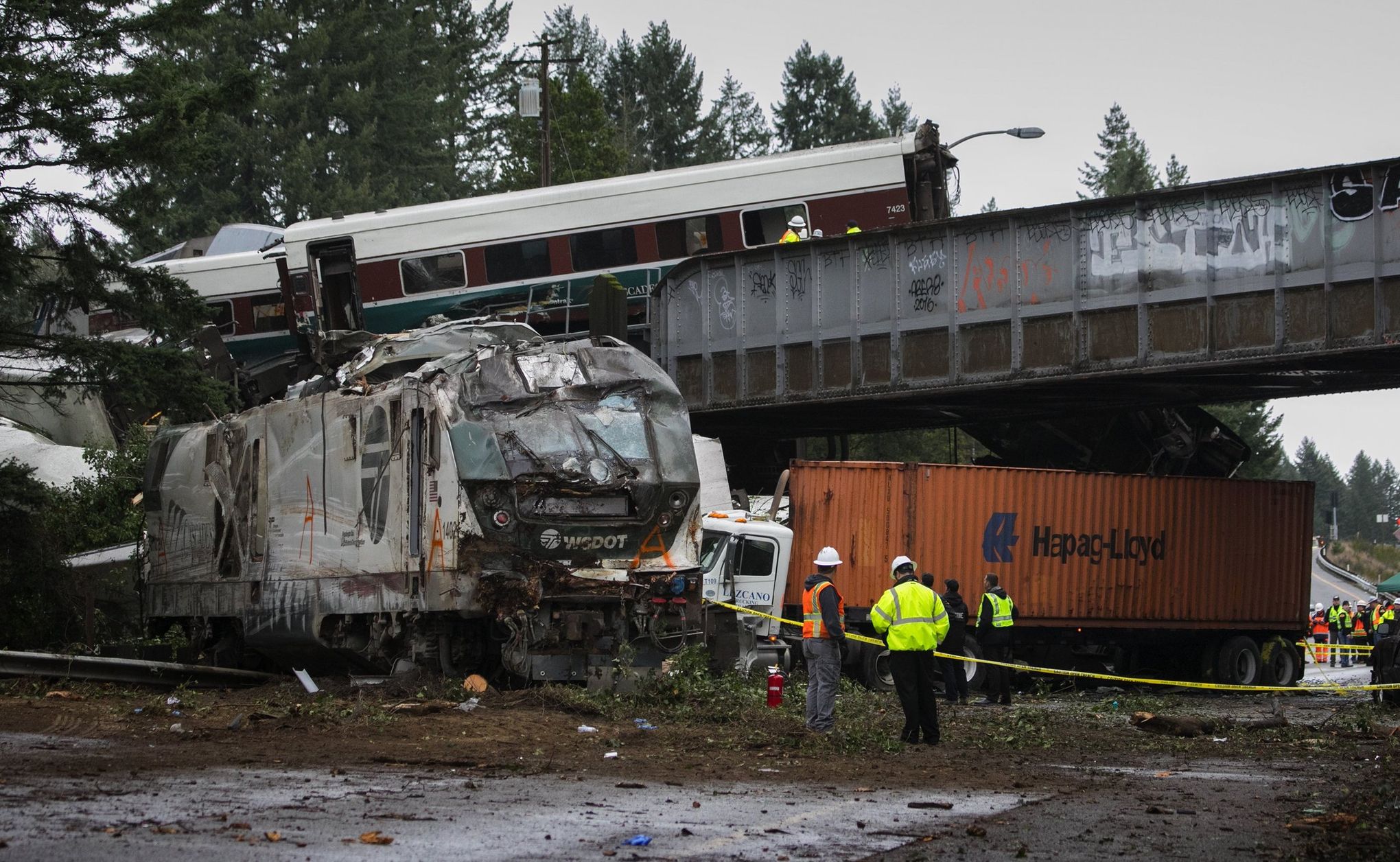 Several dead after Amtrak train traveling at 80 mph derails from bridge  onto I-5