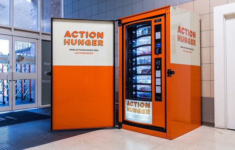Action Hunger’s first vending machine for the homeless launched this month at a shopping mall in Nottingham, England. Must credit: Photo courtesy of Action Hunger