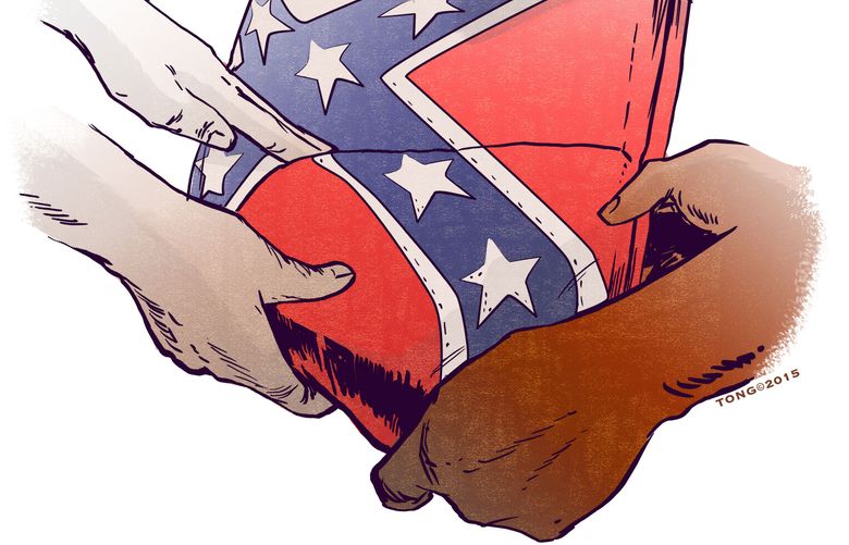 This artwork by Paul Tong refers to the taking down of the Confederate flag in South Carolina.