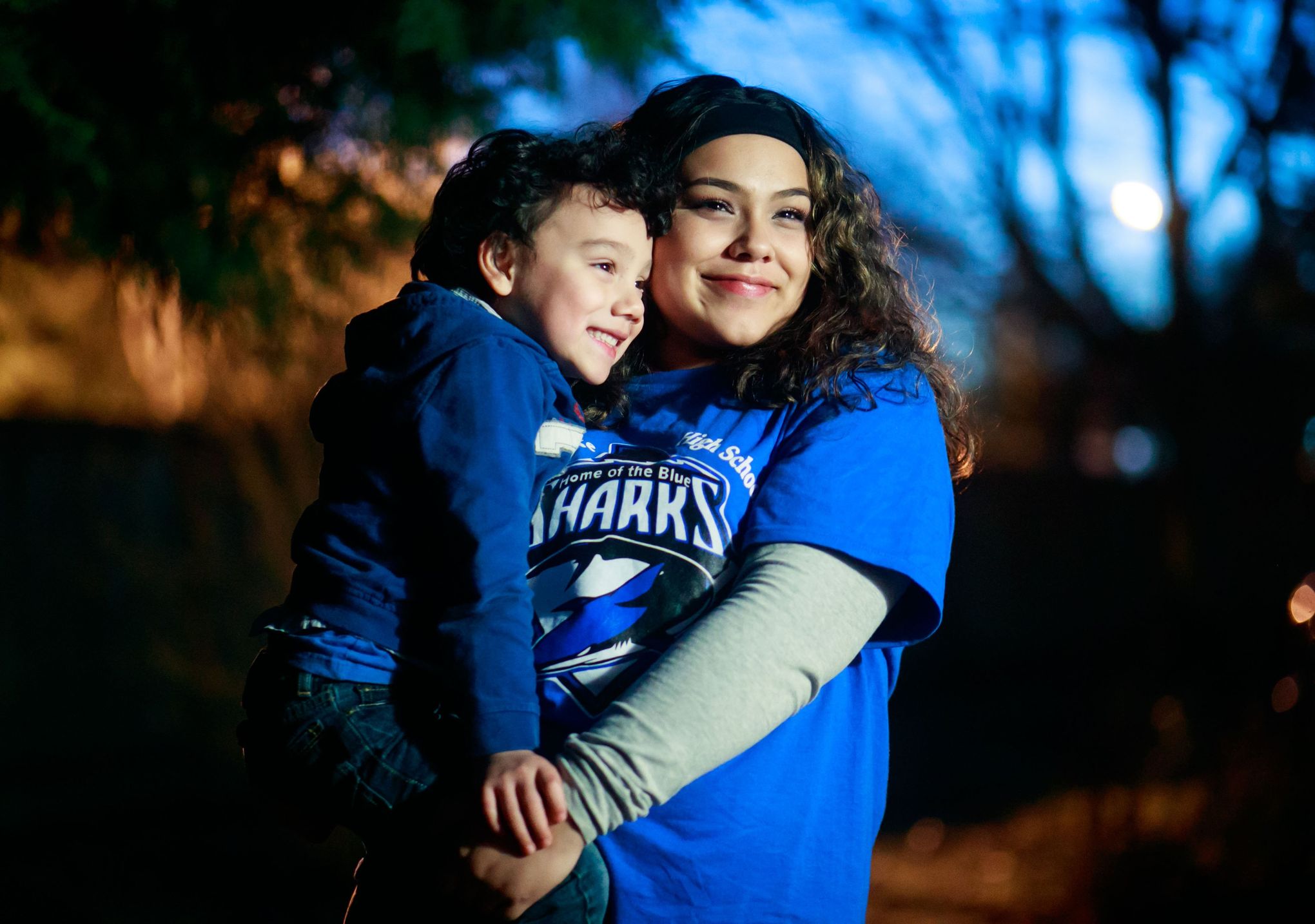 mom and son changing 