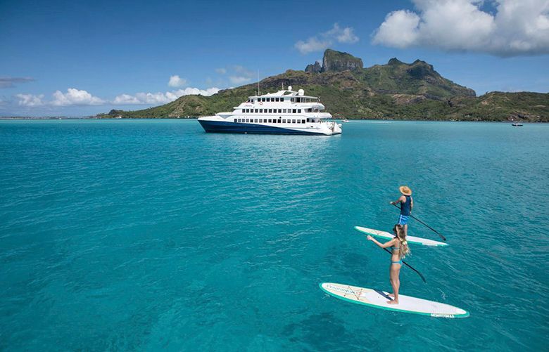In an undated handout photo, paddle-boarding in Bora Bora, on a Haumana cruise. With a refurbished 12-cabin boat, carrying a maximum capacity of 26 passengers, Haumana has resumed operations after its closure in 2011, offering three-night cruises between Bora Bora and Raiatea, visiting Tahaâ€™a en route. (Haumana Cruises via The New York Times) — NO SALES; FOR EDITORIAL USE ONLY WITH CONTEMPORARY CRUISES ADV03  BY ELAINE GLUSAC FOR DEC. 3, 2017. ALL OTHER USE PROHIBITED. —