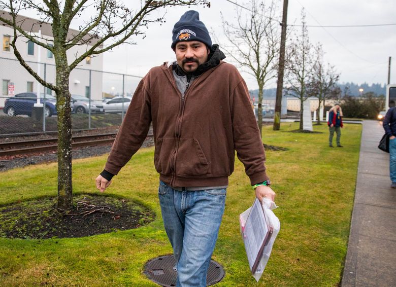Baltazar “Rosas” Aburto Gutierrez leaves the Northwest Detention Center in Tacoma. <br/>The Pacific County shellfish worker was arrested after the state gave immigration-enforcement agents his driver’s license information. (Courtney Pedroza/The Seattle Times)