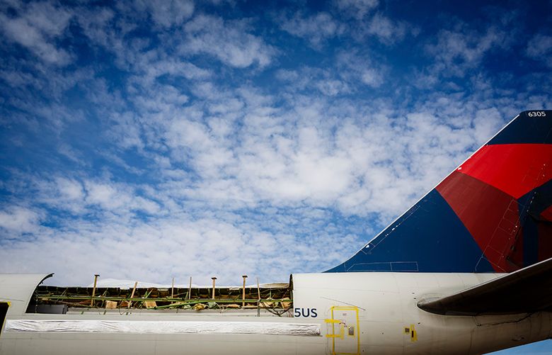 A fuselage that has been partially removed from a Delta Air Lines Boeing 747 jet, at Pinal Airpark in Marana, Ariz., Jan. 4, 2018. The final 747 flight by any commercial United States airline took to the skies with some tears and farewells, but a new life beckons for the plane. (Dustin Chambers/The New York Times)