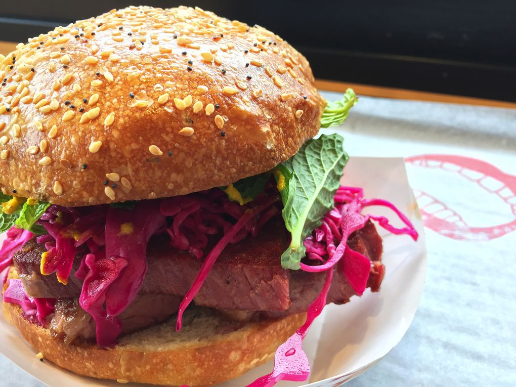 The namesake sandwich at Ballard’s Mean Sandwich. (Bethany Jean Clement / The Seattle Times)