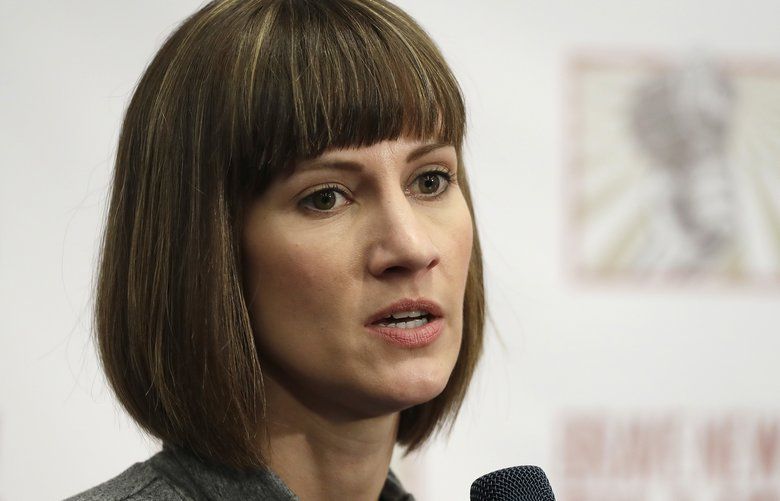 FILE – In this Dec. 11, 2017, file photo, Rachel Crooks, a university administrator and former Trump Tower receptionist, discusses her sexual misconduct accusations against Donald Trump during a news conference with two other accusers in New York. Crooks filed paperwork Monday, Feb. 5, 2018, to run for Ohio’s state legislature as a Democrat in northwest Ohio’s 88th House District near Toledo and Lake Erie. If Crooks wins the primary, the first-time candidate would face incumbent Republican Bill Reineke, a car dealer serving his second term in office. (AP Photo/Mark Lennihan, File) OHPX201 OHPX201