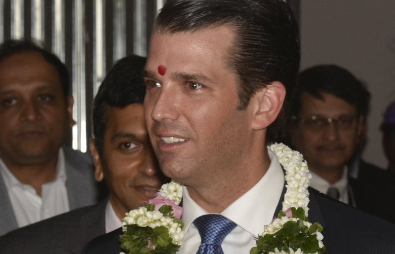 Donald Trump Jr, the eldest son of President Donald Trump, attends an event at the Trump Tower in Mumbai, India, Thursday, Feb. 22, 2018. For over a week the front pages of many Indian newspapers have promised that buyers who put down a deposit for an apartment in the new Trump Towers in a New Delhi suburb will get to spend Friday evening being wined and dined by Trump Jr. But the money had to be paid, the ads said, before Thursday. (AP Photo) MUM201 MUM201