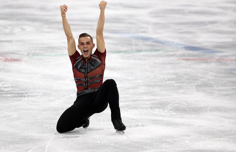 Adam Rippon of the U.S. competes in the men’s short program at the Winter Olympics in Gangneung, South Korea, on Friday, Feb. 16, 2018. Rippon finished in seventh place. (Chang W. Lee/The New York Times)  ONYT57 ONYT57
