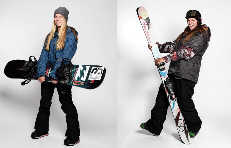 Halfpipe snowboarder Maddie Mastro, left, chose Cage The Elephant as her personal soundtrack for the Pyeongchang Olympics. On her slopestyle skiing runs Saturday, 2014 silver medalist Devin Logan, right, bobbed and bounced to Kendrick Lamar. (Toni L. Sandys / The Washington Post)