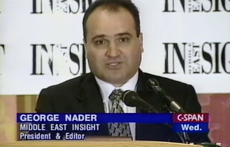 FILE – This 1998 frame from video provided by C-SPAN shows George Nader, president and editor of Middle East Insight. Nader, an adviser to the United Arab Emirates who is now a witness in the U.S. special counsel investigation into foreign meddling in American politics, wired $2.5 million to Donald Trump’s fundraiser, Elliott Broidy, through a company in Canada, according to two people who spoke on the condition of anonymity because of the sensitivity of the matter. (C-SPAN via AP, File) NYSB742 NYSB742