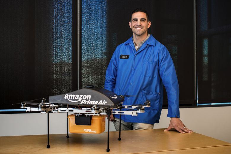 Army veteran Michael Ramirez, who used to work on military helicopters, now builds and repairs drones for Amazon Prime Air. He works in the Seattle area, but the exact location is a secret. (Jordan Stead / Amazon))